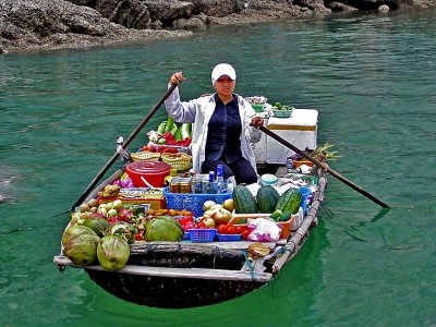 Girl vendor in boat