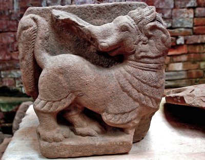 Figure with a lions body and an elephants head
