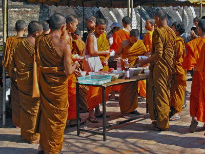Monks getting food