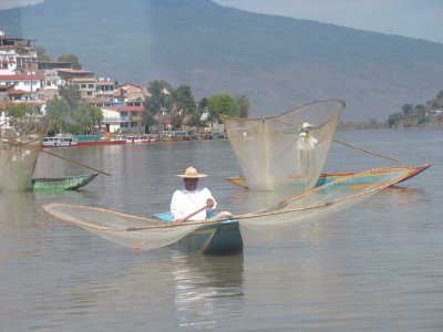 Fishermen with butterfly nets, Janitizio Island, Lake Patzcuaro