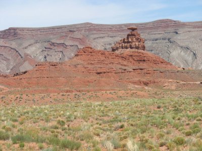 Cap rock and striped hills, Mexican Hat, Utah