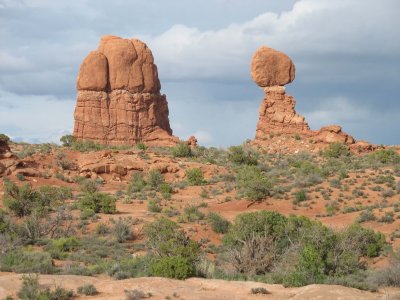 Balancing rock and butte - Arches National Park near Moab, Utah