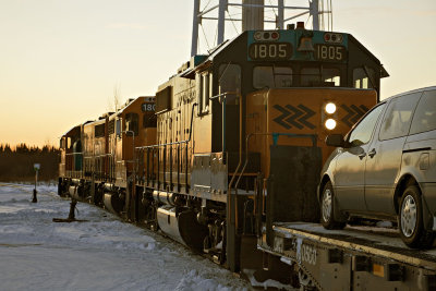 Polar Bear Express, triple headed, prepares to leave Moosonee