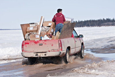 Truck carrying boxes across the river to Moose Factory 2009 April 14th