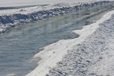 Water and ice along side winter road 2009 April 18