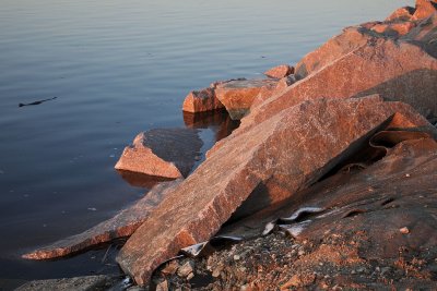 Granite placed to stabilize shoreline
