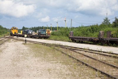 Picking up southbound flatcars, altered photo