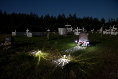Moosonee Public Cemetery lights at night