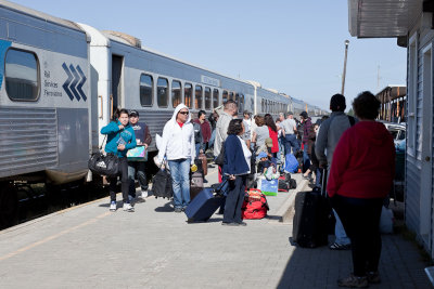 Moosonee platform after arrival of Polar Bear Express 2009 September 7th