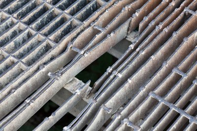 Broken deck plate on old bridge