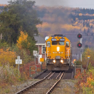 Northlander leaving Englehart 2010 October 11th crossing bridge