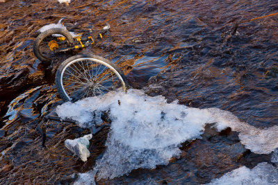 Ice and bicycle on Store Creek 2010 Nov 10