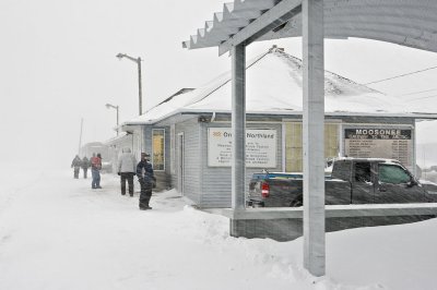 Station platform during blizzard