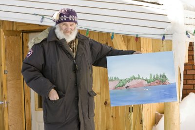 Larry Verner with his newest painting