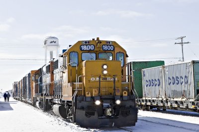 Freight 419 passing Moosonee station