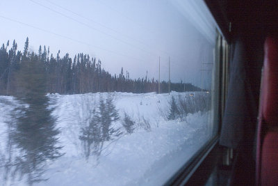 Vehicles on winter road south of Moosonee