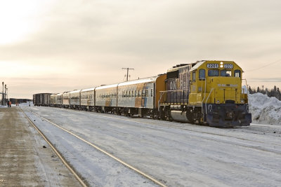 Passenger cars of Ontario Northland train 421 at Cochrane station