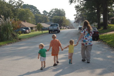 All 3 w/Wife, Walking to Lake, 9-20-2008