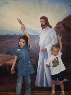 Kids Near Jesus Mural at Church Again