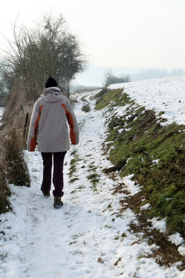 Randonne dans la campagne enneige prs de Magny-en-Vexin