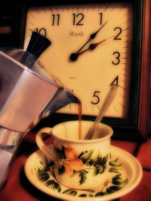 The Elderly lady's coffee time