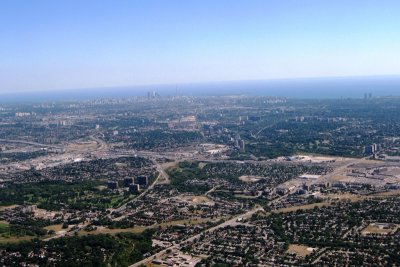 Sprawling Toronto - downtown in the far distance (also Lake Ontario); circa Aug 2007
