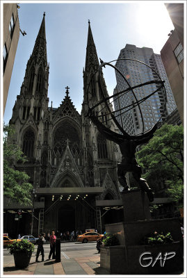 St Patrick's Cathedral is just across the street from Statue of Atlas at Rockefeller Center