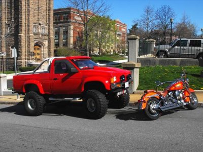 Fall River, MA: Toyota monster truck and Harley Heritage Softail.