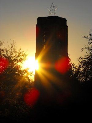 The Baker Park carillon at sunset.