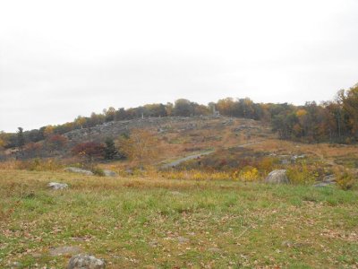 Little Round Top as seen from the hill just beyond the top of Devil's Den. This view is roughly east.