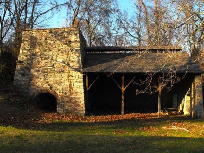 The most commonly photographed view of Catoctin Furnace, and the view most used by travel and official guides.
