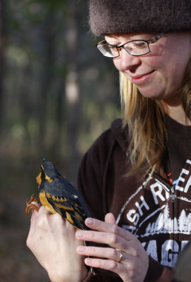 Annmarie with the Varied Thrush