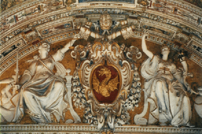 Florentine Coat of Arms with exquisite art and sculpture inset.