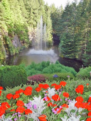 The scenic Waterfalls within Bouchard Gardens.