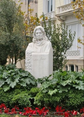 Elaborate bust of Greek Diva Melina Mercouri, opposite the Hadrians Arch, next to the Acropolis.