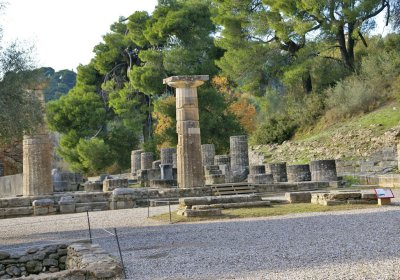 Remains of the Temple of Hera (the wife of Zeus) at the Sanctuary of Olympia.