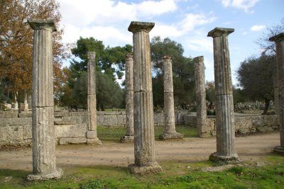 Well preserved Cornithian columns from the Olympia Village.