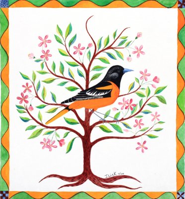 Baltimore Oriole with flowers