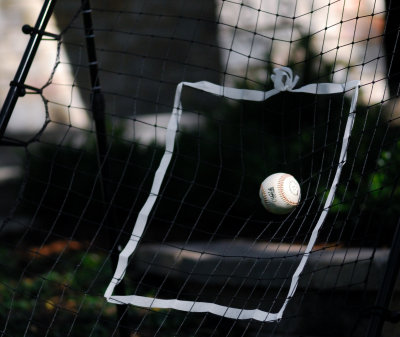 Baseball into a Practice Pitchers Net