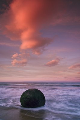 A boulder at sunset, Moeraki, Otago, New Zealand