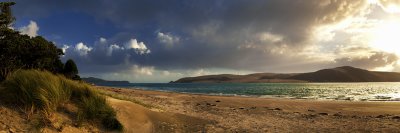 Panoramic view Hokianga Harbour towards entrance, Northland, New Zealand
