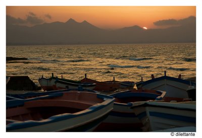 Fishing Boats at Sunset, Aspra