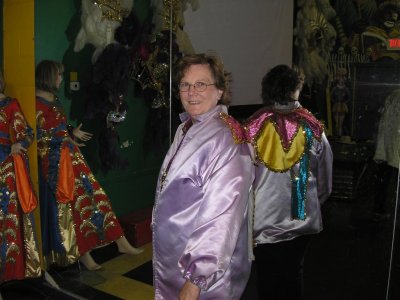 Bernice in costume, mirror shows back