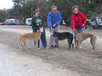 Pat & Jim Ball, Greyhounds Rusty & Suzanna with Bernice and Katie