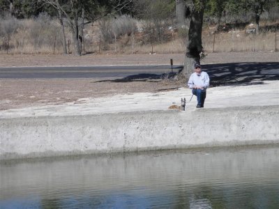 Rolf and Katie on the dam North of Medina, TX
