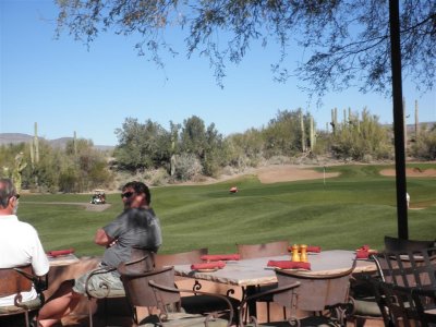 We sat out on the patio, enjoying the sun and golfers.