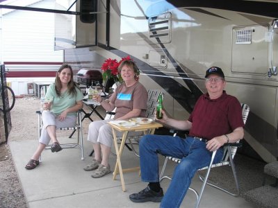 Crystal, Bernice & Rolf enjoying a beverage to cool off !