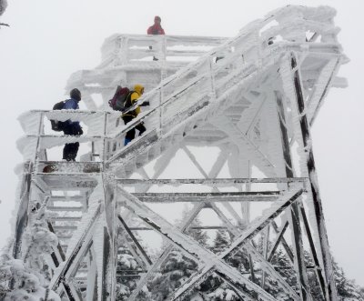 Ice covered tower on the summit