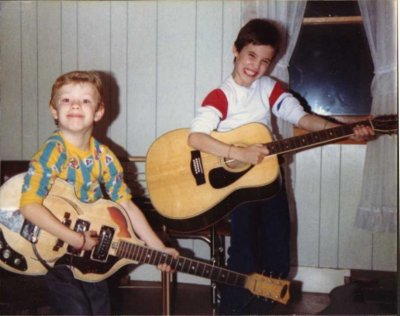 My nephews Jesse and Jacob around 1989 with my  Yamaha FG512 12 -string and Winston electric