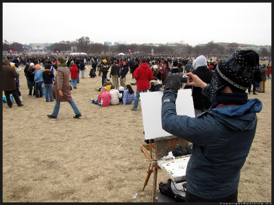 A painter captures the scene with a digicam